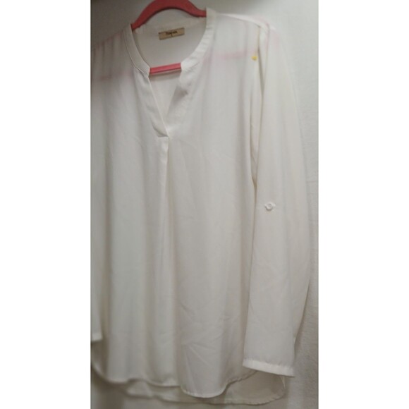 Timeson Womens Blouse Small White Sheer Long Sleeve V Neck Tunic Top Work Casual - Picture 3 of 6